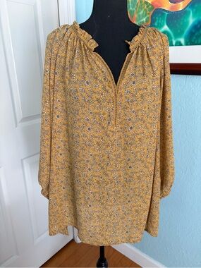 Max Studio yellow floral print blouse - 1X